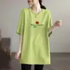Camiseta de Manga Corta de Longitud Media Talla Grande para Mujer, Nuevo Estilo de Comercio Exterior Verano 2026, Corte Holgado, Adelgazante, Cubre las Caderas Top