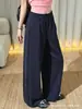 Pantalones deportivos casuales de pierna ancha azul marino para mujer, verano finos de cintura alta holgados adelgazantes con caída estilo perezoso