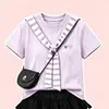 Conjunto de verão novo estilo universitário com top de manga curta dopamina e saia de renda em camadas estilo coreano para meninas