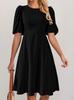 Europa y Estados Unidos transfronterizo primavera y verano nuevo comercio exterior moda femenina elegante color sólido casual cuello redondo manga burbuja vestido ropa de mujer