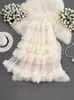 Falda de malla adelgazante de cintura alta AliExpress cintura elástica longitud media hasta la rodilla multicapa con volantes falda tipo pastel súper de hadas
