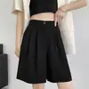 Shorts de Terno de Seda Gelada Feminino Verão Finos Plus Size Calças de Cinco Pontos Cintura Alta Soltos Emagrecedores Linha A Pernas Largas Shorts