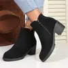 Comercio exterior talla extra botas martin mujer 2023 otoño e invierno nuevas cómodas punta redonda tacón grueso cremallera lateral botas en stock venta al por mayor