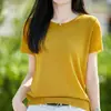 Camiseta de Manga Corta para Mujer Estilo Old Money, Cuello Redondo, Corte Holgado, Adelgazante, Suéter de Punto de Bambú, Moderno, Transpirable, Fresco, Nuevo Top