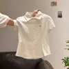 Liquidação ~ Camisa Branca de Manga Curta para Mulheres com Bordado, Caimento Solto, Emagrecimento, Top Curto Versátil
