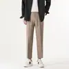 Pantalones casuales caqui de cintura elástica para hombre, pantalones largos fluidos, estilo casual de primavera y verano para hombre, corte relajado, pantalones de traje de pierna recta, pantalones cropped