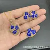 Nuevo Estilo Piedra Triturada Natural Forma Irregular Conjunto de Joyería Incrustada Piedra Cruda Hecho a Mano Adornos Completamente Diamantados Estilo Europeo Conjunto de Tres Piezas Transfronterizo