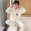 Pijama térmico para niños de otoño e invierno, forrado de forro polar, cálido conjunto de ropa de estar de manga larga con estampado de dibujos animados para niños