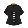 Fabricante transfronterizo de ropa para mujer al por mayor 2026 nuevo estilo europeo y americano simple versátil ajustado con botones top de manga corta