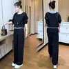 Traje de Moda Casual para Mujer, Nuevo Conjunto de Dos Piezas con Sudadera de Manga Larga con Patchwork Elegante y Pantalones Deportivos Rectos para Tallas Pequeñas