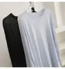 Camiseta de Manga Larga de Punto Lyocell Tencel Fresca/Suave para Mujer, Top Delgado Holgado de Cuello Redondo Protector Solar para Verano