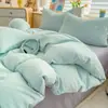 Conjunto de Quatro Peças Jacquard de Algodão Cor Sólida Estilo Misto Transfronteiriço Coreano 2026, Capa de Edredom de Peça Única, Lençol de Cima, Lençol com Elástico, Simples e Amigável à Pele