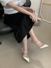 Sandalias de Tacón Fino con Punta y Pedrería 2025 Verano Nuevo para Exterior Sandalias de Tira Única Color Albaricoque para Mujer Tacones Altos Tipo Mule