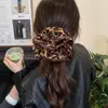 Accesorios para el Cabello de Moda Europea y Americana de Gama Alta para Otoño e Invierno, Lazo para el Cabello de Satín con Estampado de Leopardo, Diadema de Bola Elegante Retro Coreana para Cola de Caballo