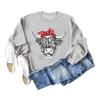 Suéter Casual de Manga Larga con Cuello Alto de Comercio Exterior de Amazon con Lazo Rojo, Estampado Divertido de Vaca, Holgado para Mujer