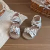 Sandalias Romanas de Caña Alta para Niñas Verano Niños Lazo Suave Suela Zapatos de Princesa Niños Medianos y Grandes Punta Abierta Sandalias de Playa