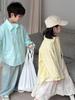 Camisas Infantiles 2026 Estilo Otoño Estilo Coreano Color Sólido Camisas Casuales para Niños y Niñas, Tops Brillantes de Manga Larga Holgados con Cuello para Niños
