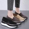 Zapatillas de Cuero Transfronterizas para Mujer, Zapatos Casuales de Suela Gruesa para Primavera y Otoño para Mujer, Zapatos de Plataforma de Suela Suave, Zapatos Mocasín sin Cordones para Balancear para Mujer