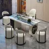 Conjunto de mesa de centro e cadeiras em pedra de luxo leve ultra-cristal, mesa de chá moderna minimalista para escritório e casa com chaleira integrada