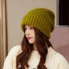 Invierno aguja gruesa raya circunferencia cabeza grande sombrero tejido mujer estilo coreano cara pequeña color sólido sombrero de lana cálido protección para las orejas gorro apilado hombres