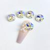 Hacha de uña larga estilo francés joyería de uña de diamante diamante al por mayor cristal brillante con forma de diamante de fondo puntiagudo rosa cuadrado grueso broca para uñas