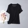 Camiseta de Malla para Mujer de Seda de Morera Natural, Color Sólido, Versátil, Manga Corta, Fresca, Transpirable, Ligera, Anti-penetración, Ajustada