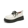 Zapatos Pequeños de Cuero con Cordones y Suela Gruesa para Mujer 2026 Primavera Nuevos Puntera Redonda Blanco Cuero Genuino Estilo Preppy Zapatos JK para Mujer