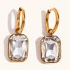 Pendientes de Aro con Colgante Rectangular de Zirconia con Esquinas Recortadas, Venta Caliente Transfronteriza Europea y Americana, Acero Inoxidable Chapado en Oro, Anillo de Oreja Simple de Lujo Ligero, Joyería