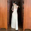 Vestido largo de punto francés, Vestido tipo chaleco sin mangas de cuello alto con abrigo, conjunto de dos piezas de cárdigan y vestido suéter
