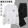 Conjunto de agasalho esportivo outono/inverno masculino, conjunto de duas peças com moletom de gola redonda espesso, conjunto esportivo casual para homens de meia-idade, solto e elástico