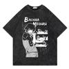 Camiseta Vintage Lavada Street Hip Hop Anime BLUE LOCK Estampa de Desenho Animado Gráfico Casual Algodão Verão Manga Curta