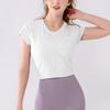 Verão novo yoga roupas femininas esportes top mesh manga curta camiseta de corrida blusa jacquard kink roupas curtas fitness