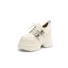 Zapatos de plataforma de punta redonda de 12 cm de cuero de suela gruesa de una sola capa para mujer 2025 nuevo estilo pequeños zapatos de cuero con cordones de tacón ultra alto