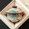 Fábrica azul e flor flint tampa vermelha tigela de chá xícara de chá pintada de ouro pintado à mão lótus koi tigela de chá com tampa cerâmica kung fu conjunto de chá