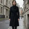 Abrigo de Lana de Oveja 100% Doble Faz Color Marrón para Mujer, Estilo Largo con Cinturón a la Cintura, Adecuado para Ir al Trabajo, Otoño e Invierno