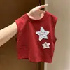 Chaleco Blanco-Rojo sin Mangas para Niño Estilo Coreano con Parches de Estrellas, Delgado y Moderno, Favorecedor