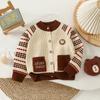 2025 Novo Suéter Listrado Raglan de Natal Europeu e Americano para Bebês Meninos Outono e Inverno Cardigan de Tricô Estilo Ocidental Versão Coreana
