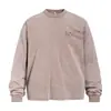 Camiseta de manga larga para hombre con estampado de letras estilo americano, corte holgado, moda urbana, top vintage desgastado de cuello redondo para primavera y otoño