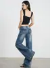Jeans Feminino Lavagem Americana Cintura Baixa Micro Flare Outono 2027 Novo Estilo Solto Emagrecimento Caimento Calça Wide Leg