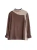 Derong Camiseta Interior para Mujer Otoño e Invierno Nueva Empalme de Cuello Camiseta de Terciopelo Cepillado Doble Cara para Mujer Aspecto Adelgazante