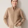 Cárdigan Abrigo de Punto Holgado para Mujer 100% Cachemir Cuello Alto con Cremallera Otoño Invierno Nuevo Estilo Perezoso Suéter de Punto