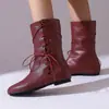 Botas de Caña Media para Mujer Tallas 35-48, Botas Planas de Cuero sin Cordones con Suelas Blandas de Goma, Botas de Moda de Talla Extra Grande Transfronterizas