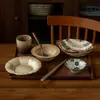 Juego de vajilla de cerámica rústica estilo minimalista para una persona, platos de servir de cerámica, cuencos de arroz para uso doméstico, cuencos para sopa, platos de cena para restaurante y casa de huéspedes, tazas de té