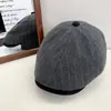 Boina coreana de moda con ala de cuero, boina a rayas reversible para mujer, gorra de estilo newsboy cálida para otoño e invierno estilo old money