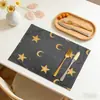 Manteles Individuales de Lino con Estampado Nuevo de Luna y Estrella Transfronterizos Decoración de Fiesta Navideña Transfronteriza Manteles de Mesa Antiestampas y Aislantes de Calor