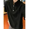 Camiseta Polo de Verão com Gola Henry de Seda Gelada Texturizada Transfronteiriça, Solta, Respirável, Estilo Americano, Gola Alta, Manga Curta para Homens