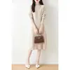 Nuevo Vestido de Lana Rayado de Longitud Media para Mujer Otoño e Invierno 2026, Cuello Semi Alto, Vestido Largo de Punto de Lana Pura por Encima de la Rodilla
