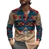 Camisa Estampada Masculina Retrô Boêmia Primavera Manga Longa Lapela 2025 Verão Tecido Leve Moda