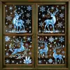 Decoraciones navideñas, pegatinas de vidrio de ciervos nevados de invierno, arreglo de escena para ventana de centro comercial, pegatinas electrostáticas de copo de nieve azul
