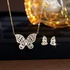 Joyería Árabe de Oriente Medio Collar Pendientes Chapados en Cobre Oro de 14K Set de Joyería de Moda Mariposa Circona Cadena para Clavícula Mujeres